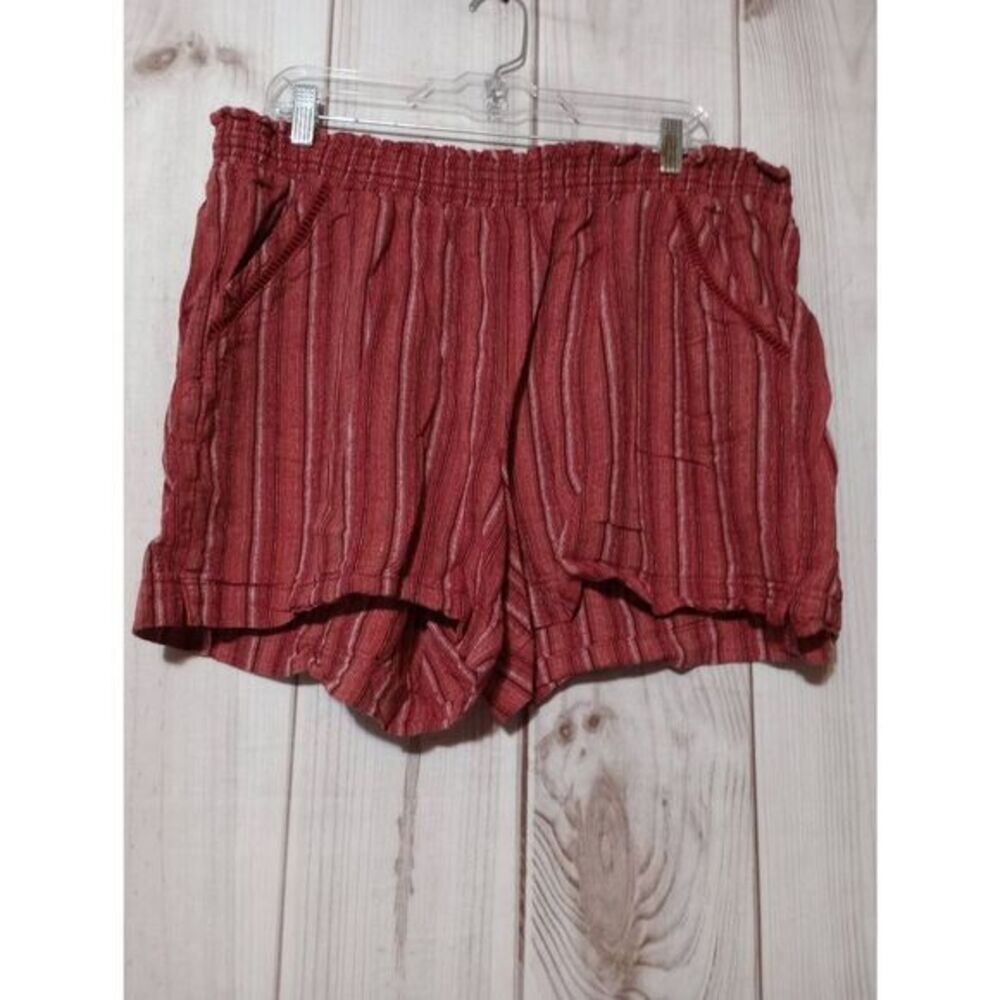 Briggs Womens XXL Red Striped Linen Blend Smocked Waist Shorts High Rise Pockets